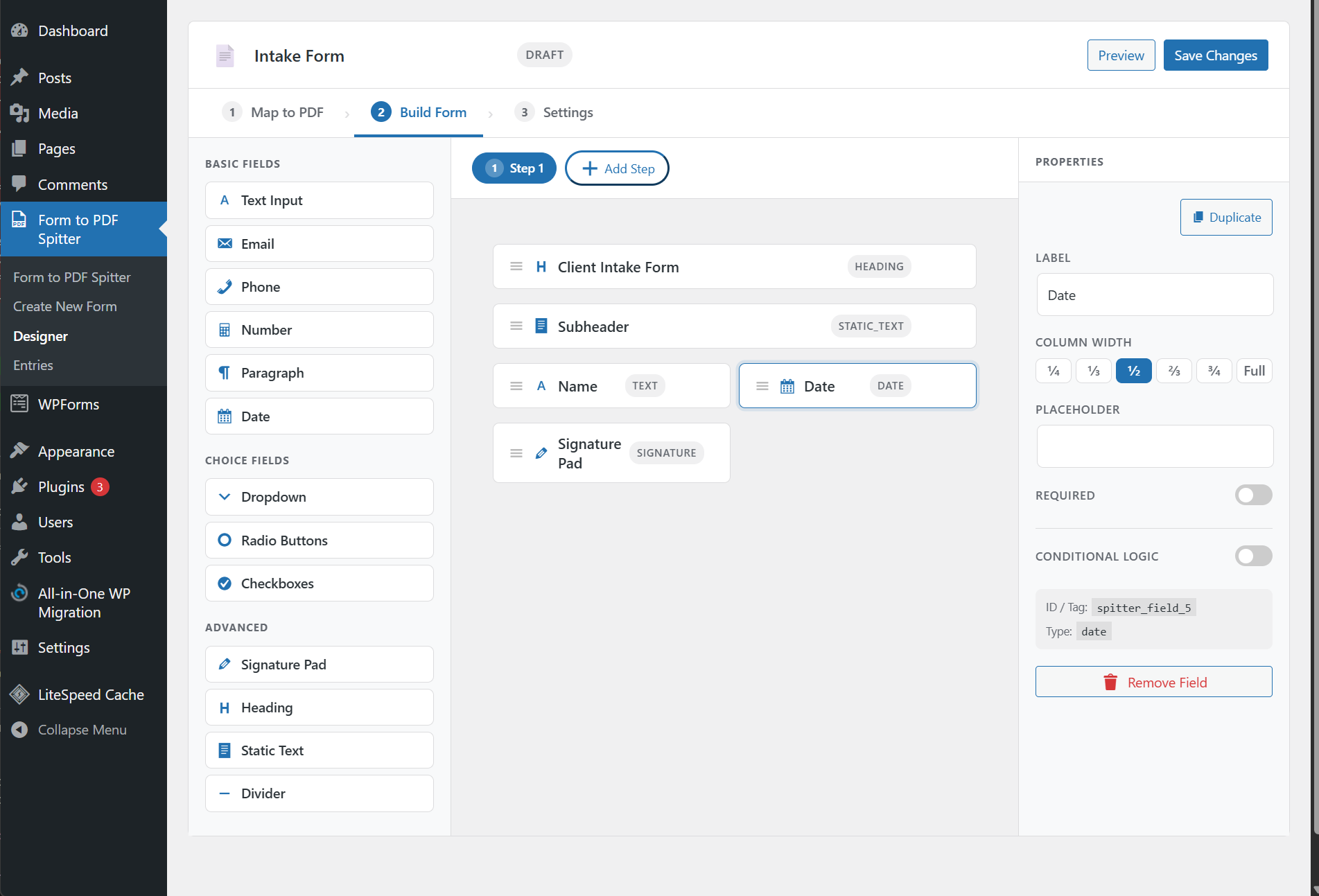 Form to PDF Spitter Designer